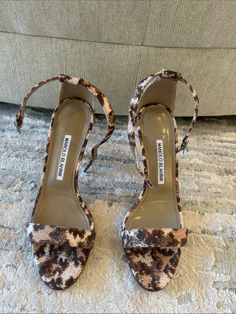 Manolo Blahnik Brown Leopard-Print Ankle-Strap Sandals